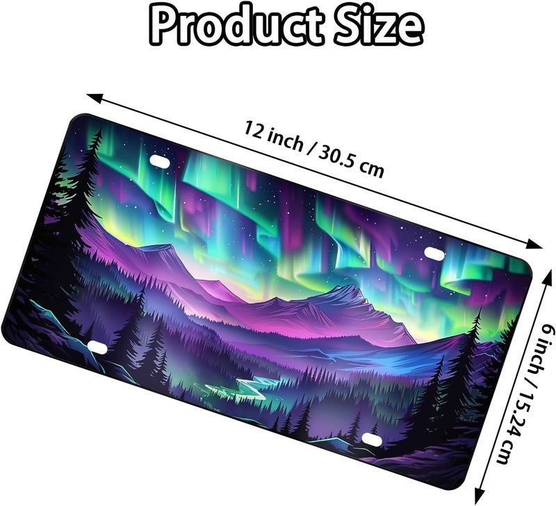 MCIAONE Front License Plate Cover - Aurora License Plate, Aluminum Aurora Forest Decorative License Plates, Night Sky Novelty Vanity Tag, Car Decor Accessory with 4 Holes, 6×12 inch Car License Decor - Image 2